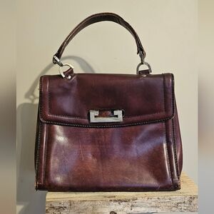 Vintage 1970s Luti Firenze Brown Leather Handbag Purse Satchel